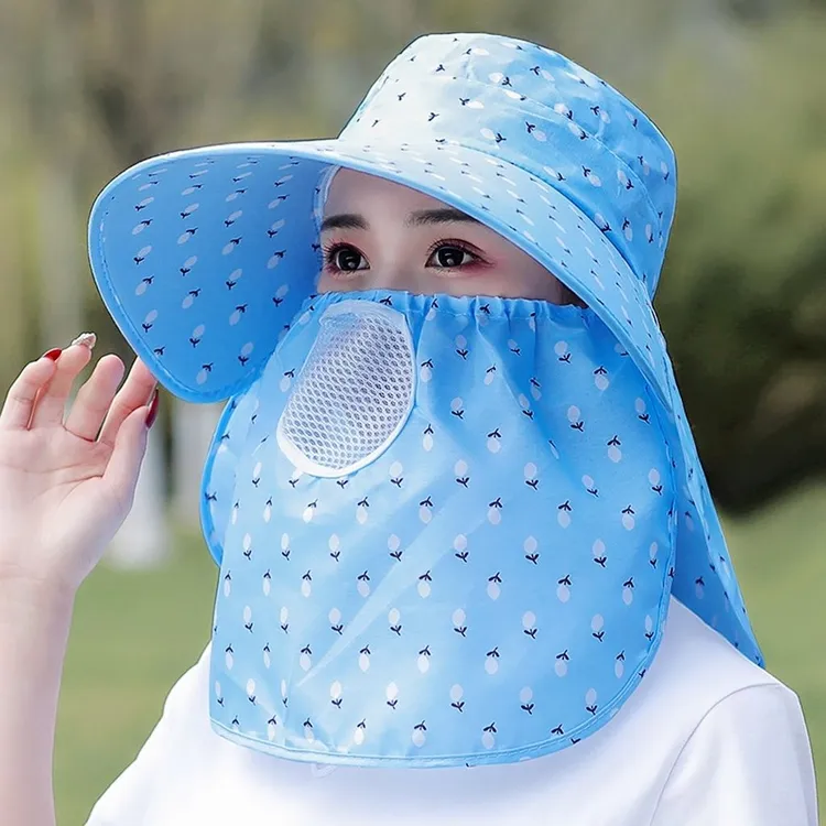防晒帽女夏季帽子遮脸太阳帽干活面罩凉帽防紫外线采茶骑车遮阳帽