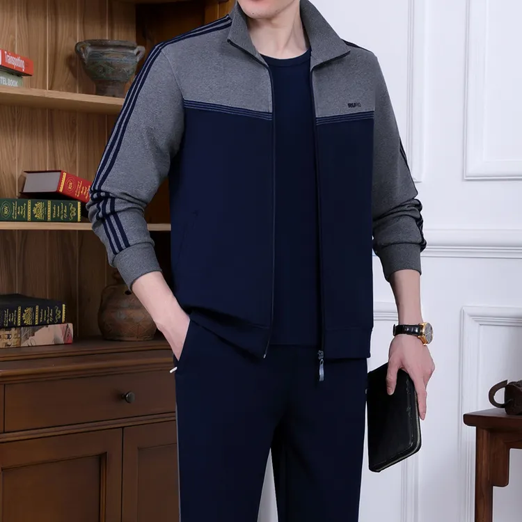 中老年运动套装男春秋季爸爸装长裤三件套中年男士宽松休闲运动服