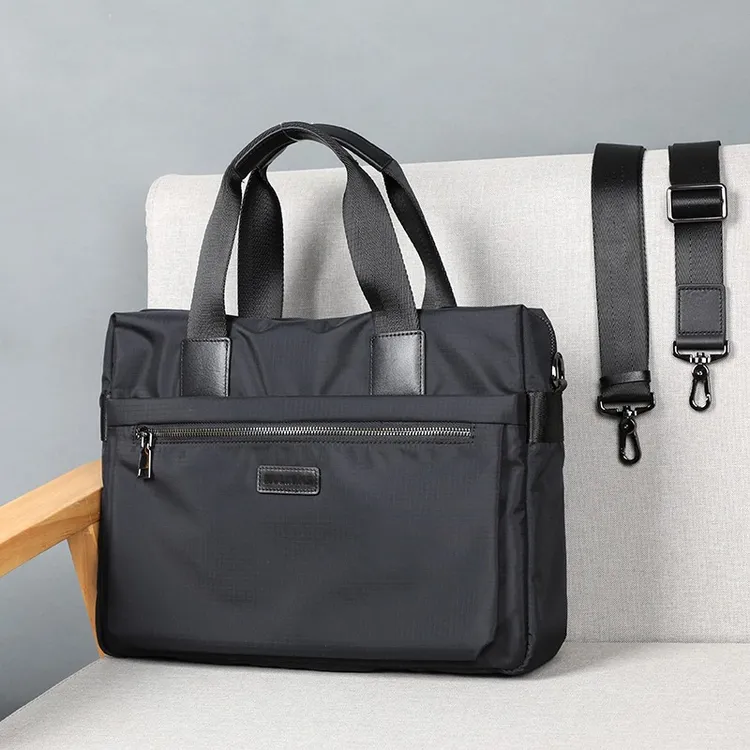 电脑简约男商务公文包帆布男士公务包大容量文件包会议定制新款