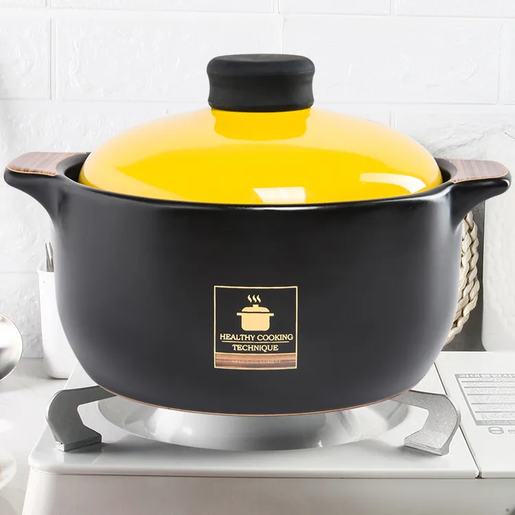 康舒耐高温砂锅黑木纹大容量炖锅明火煮粥煲汤炖菜陶瓷煲明火沙锅