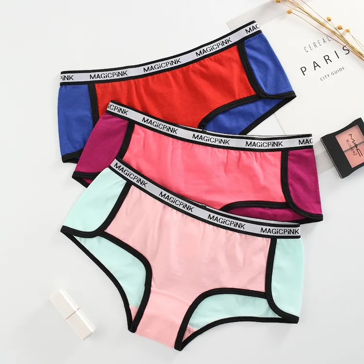 Pink棉款专柜女内裤韩版运动风中腰个性撞色潮裤印字包臀内裤女