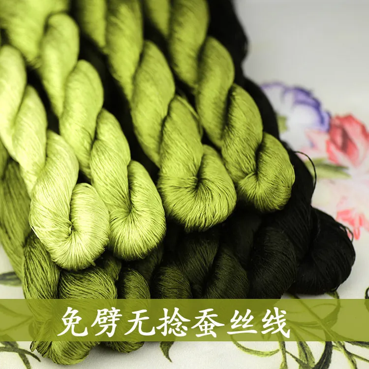 厂家44号6A免劈丝桑蚕丝线大支线绒花手工线豆绿色