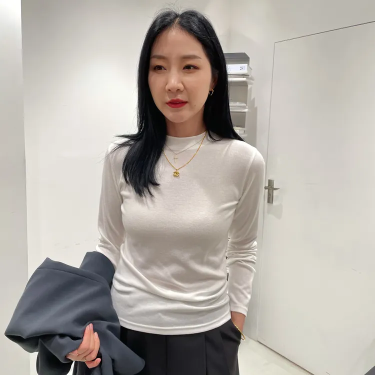 秋冬新款纯色半高领打底衫显瘦百搭长袖t恤女洋气内搭女款9585
