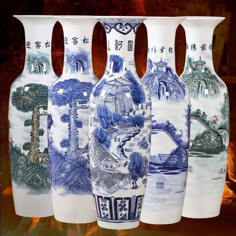 景德镇陶瓷器落地大花瓶摆件客厅大号新中式电视柜乔迁送礼装饰品