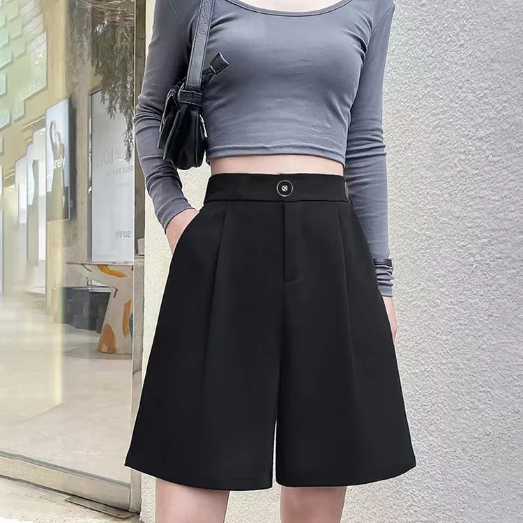 休闲裤女西装夏季宽松显瘦薄款垂感五分裤阔腿短裤百搭