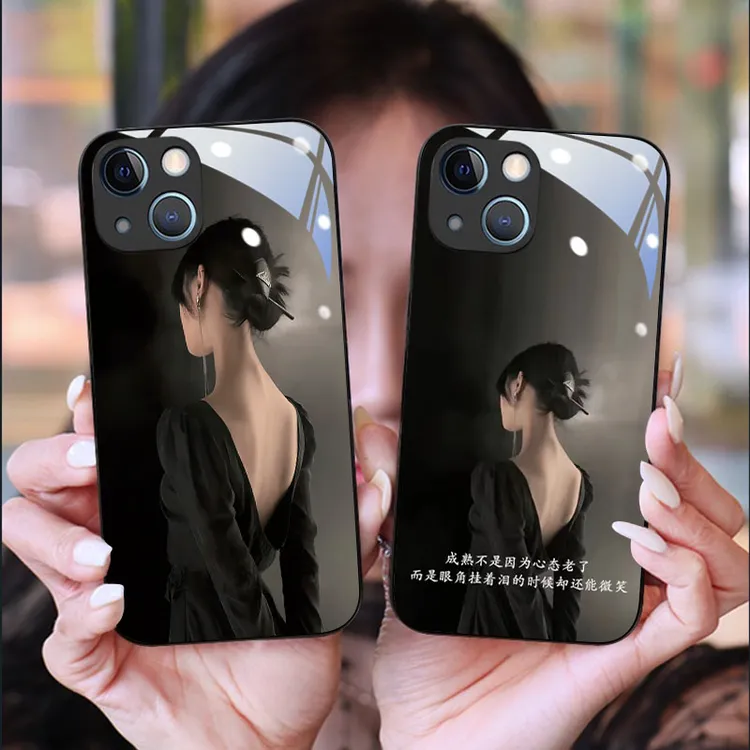 适用【苹果/华为/oppo/vivo/小米】玻璃高级简约背影女神15手机壳