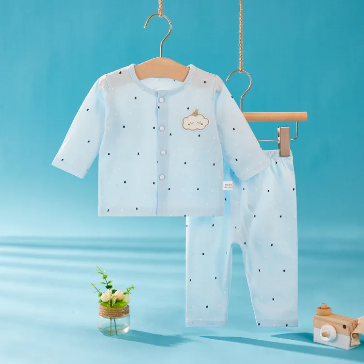 宝宝空调服套装婴幼儿春夏季婴儿分体内衣长袖家居服纯棉薄款睡衣