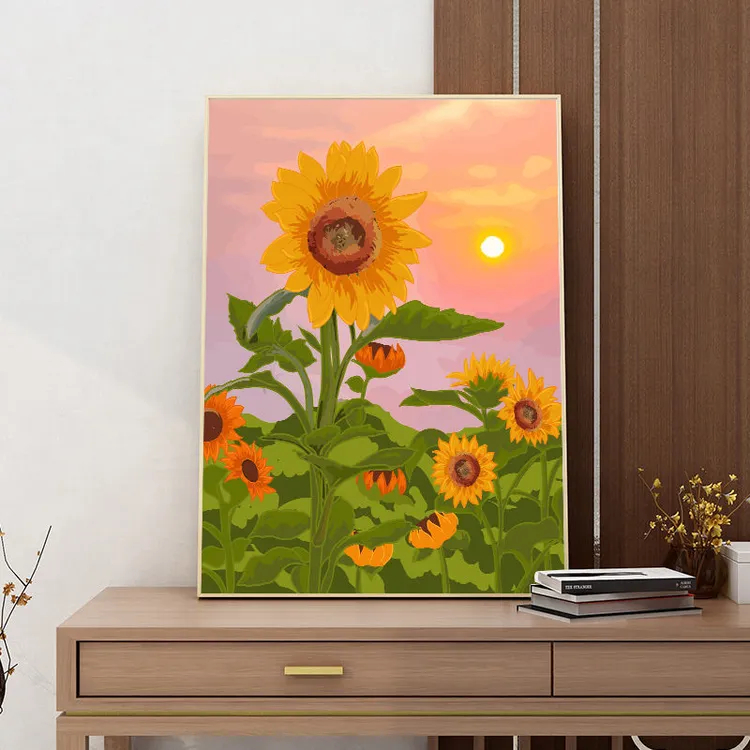 向日葵数字油画diy油彩画高级感花卉手工填色手绘填充治愈丙烯画