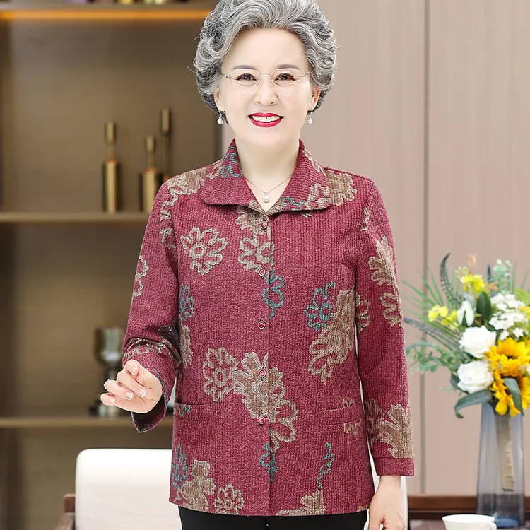 中老年人女春秋衬衫60岁70老太太衣服奶奶装宽松长袖外套妈妈外衣
