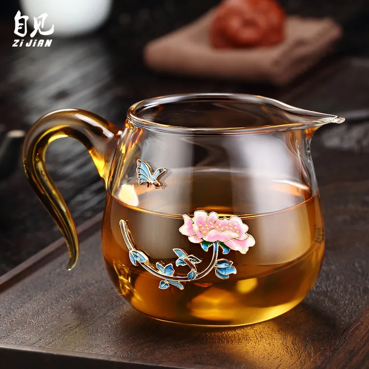 自见景泰蓝玻璃公道杯加厚耐热高档功夫茶具大号茶海倒茶杯分茶器