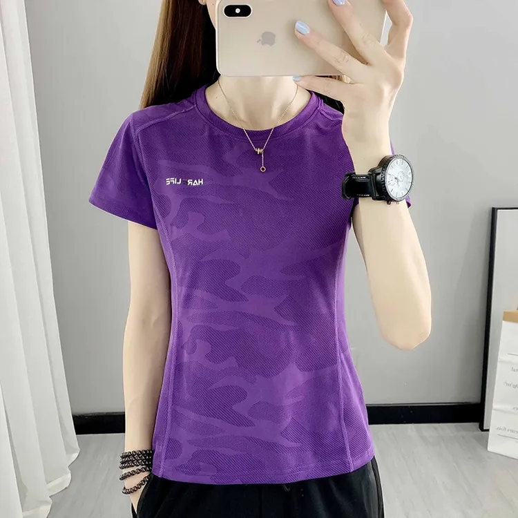 （高品质）女新款弹力T恤看球排汗健身运动上衣户外徒步快干速干衣