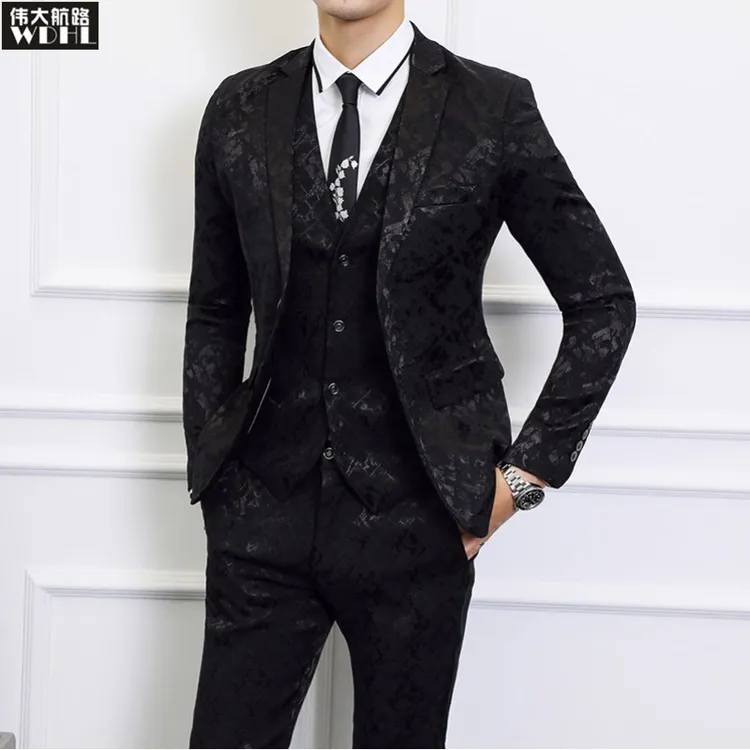 英伦风男士修身宴会礼服加大码新郎结婚礼服舞台歌手演出服套装男