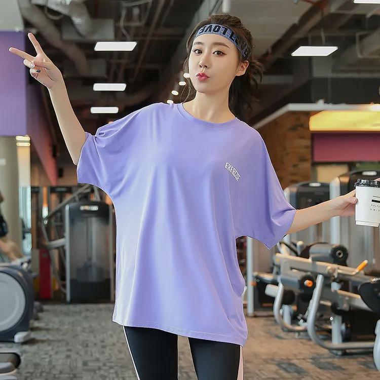大码宽松瑜伽服T恤女夏季短袖健身速干衣跑步胖妹妹运动上衣S172