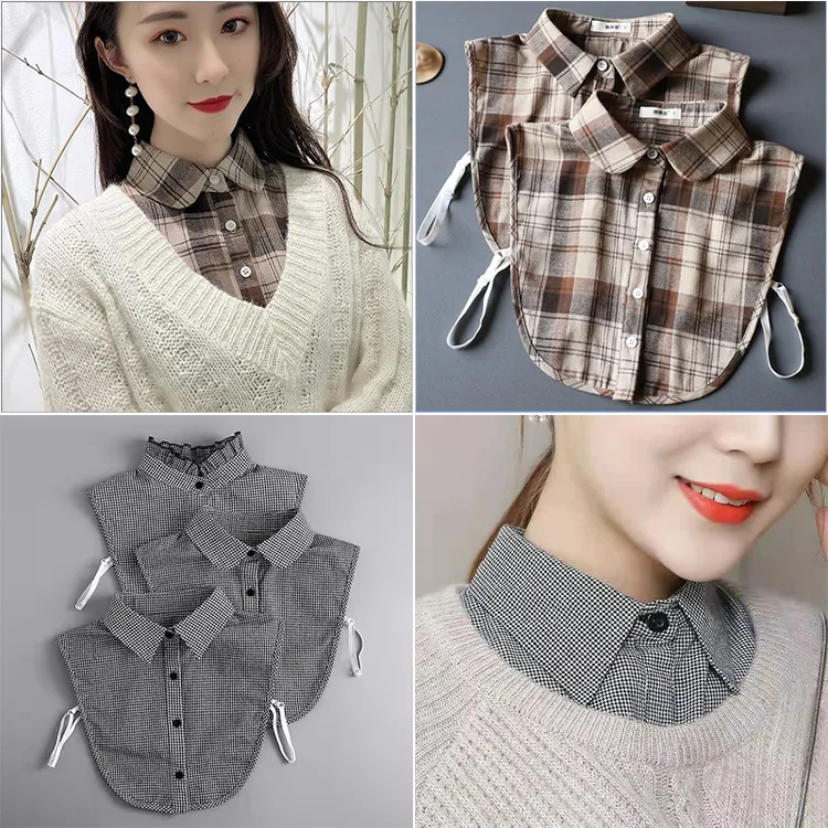 假衬衣领女假领子2025秋冬新款杏色格子假衣领女士减龄打底领网红