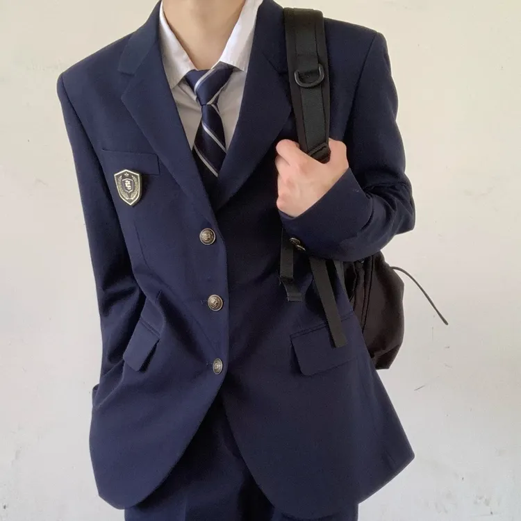 木村叔dk日系制服春秋季长款藏蓝色西服外套男士学生上衣休闲西装