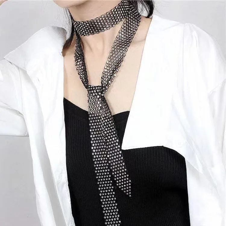 女士领带时尚奢华带钻领带闪钻广场舞潮装饰个性脖子链气质网红