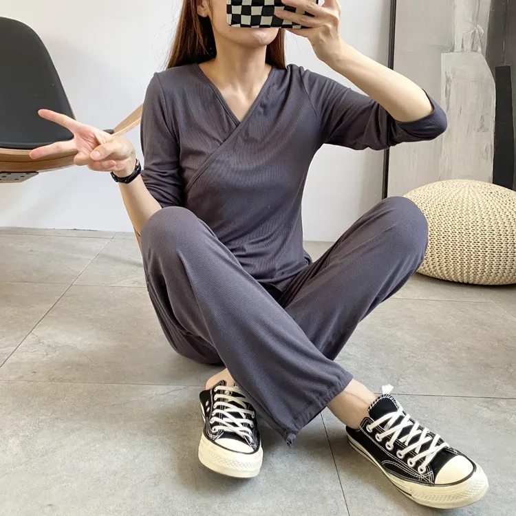 夏季薄款月子服56789月凉爽产后套装长袖长裤莫代尔棉家居服套装