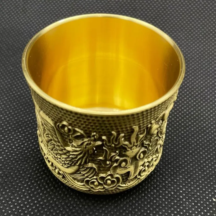 纯黄铜精抛光龙凤杯 浮雕主人杯 二两茶杯 酒盅白酒杯 非常漂亮！