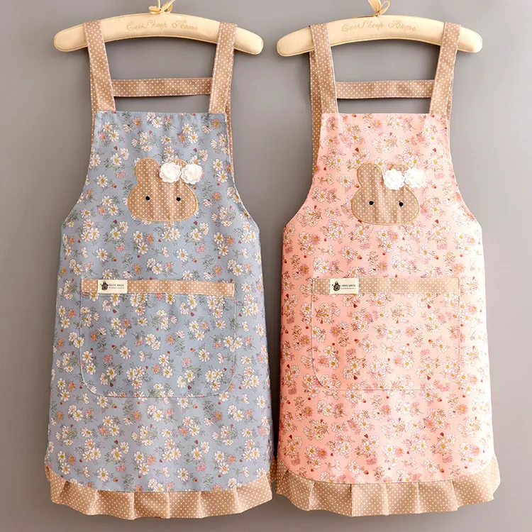 韩版透气帆布厨房做饭家用洋气新款围裙女成人工作围腰夏薄款可爱