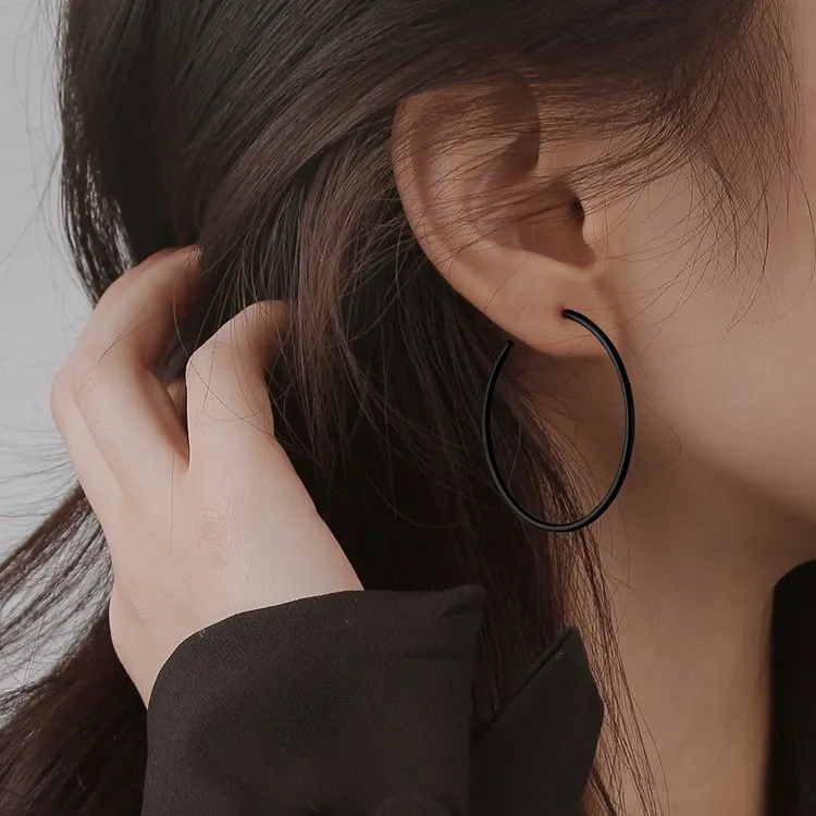 CUOOYINO/初影 铜合金耳饰 【黑圈】925银针黑色时尚女耳环大圈圈