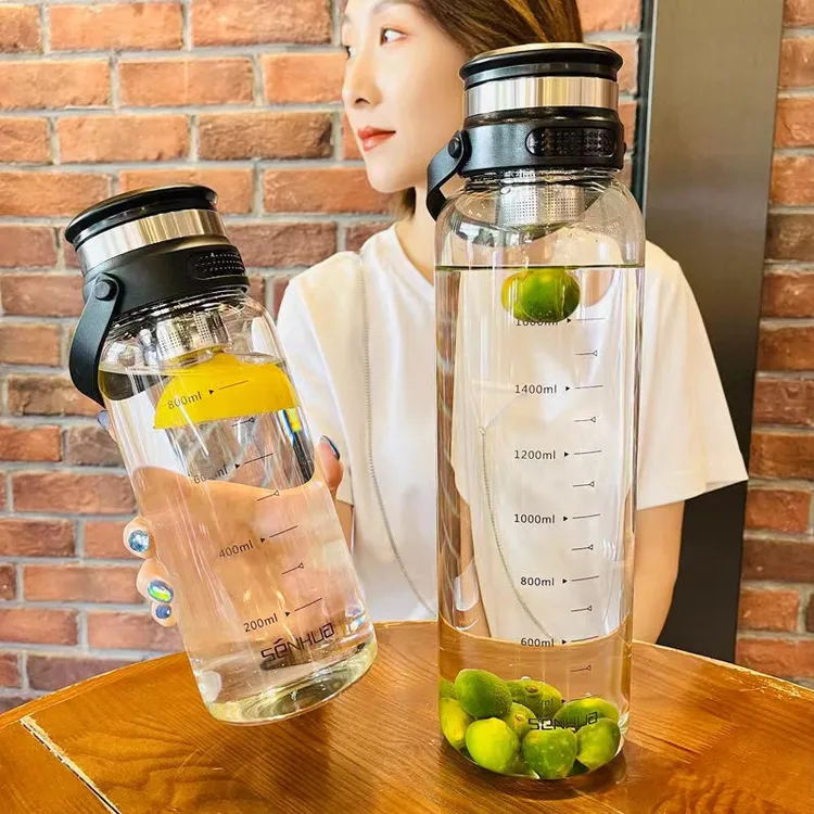 超大容量刻度玻璃杯2000ML单层耐热茶水分离泡茶杯户外水杯带滤网