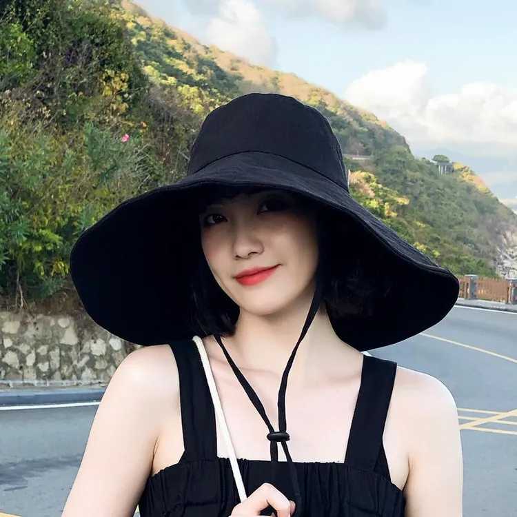15CM超大帽檐遮脸渔夫帽女夏防晒遮阳帽百搭防晒帽防紫外线太阳帽
