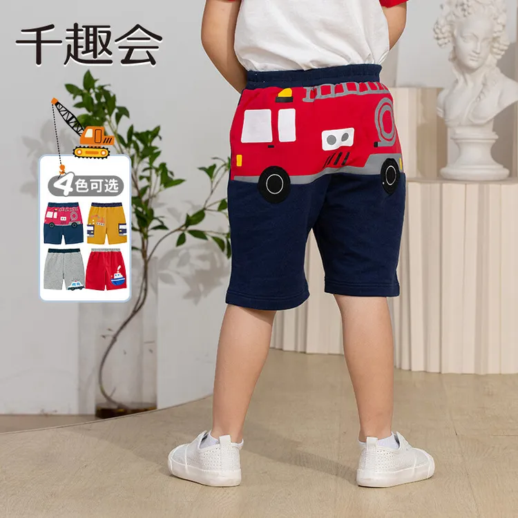 千趣会童装夏装儿童裤子经典工程车立体设计柔软棉质G19649纯棉