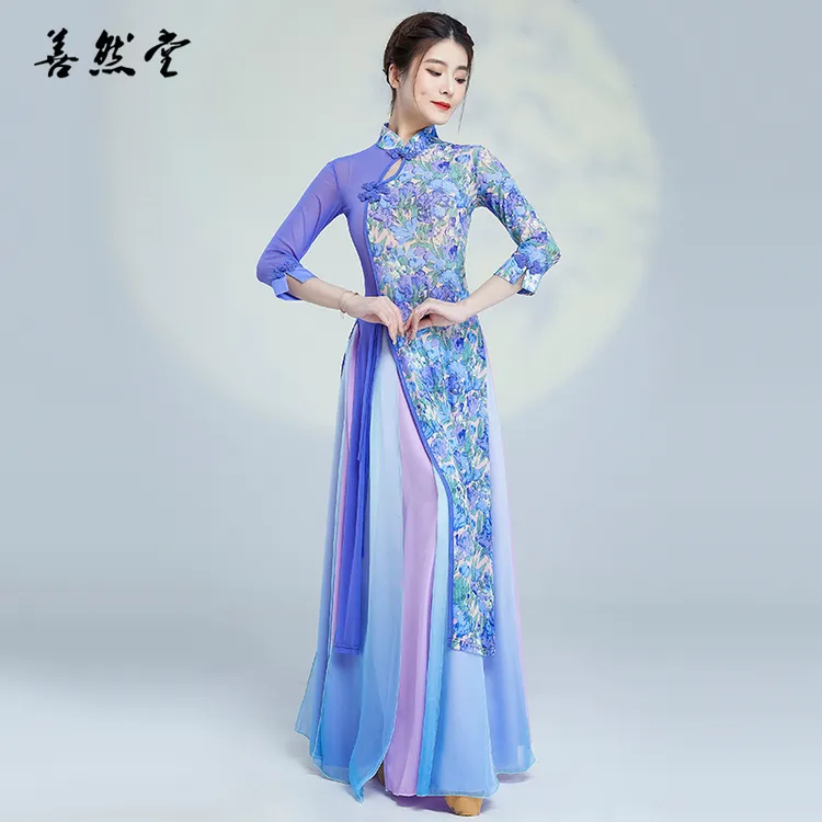 中国风油画旗袍古典舞纱衣舞蹈服装春夏弹力练功服仙气飘逸演出服