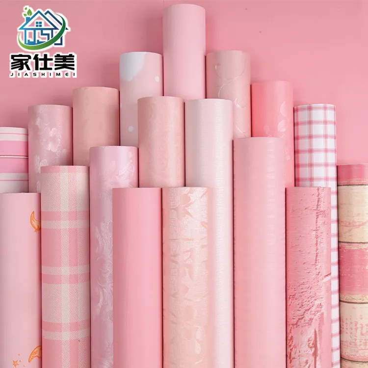 粉色墙纸自粘壁纸女孩卧室防水防潮桌面衣柜子家具翻新墙贴纸