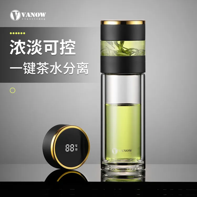 Vanow高档泡茶杯双层玻璃杯男女便携透明高硼硅玻璃隔热水杯子