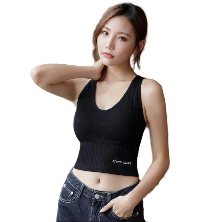 春夏新款字母美背裹胸一体网红带胸垫无钢圈女小吊带收腹背心3503