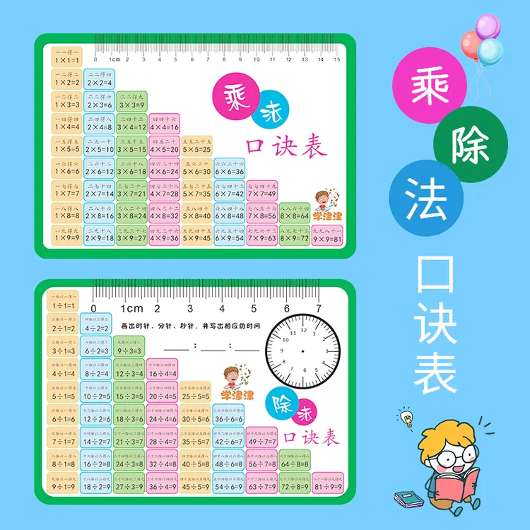 【买大赠小】九九乘除法口诀表小学一二年级数学99表内乘除法口诀卡
