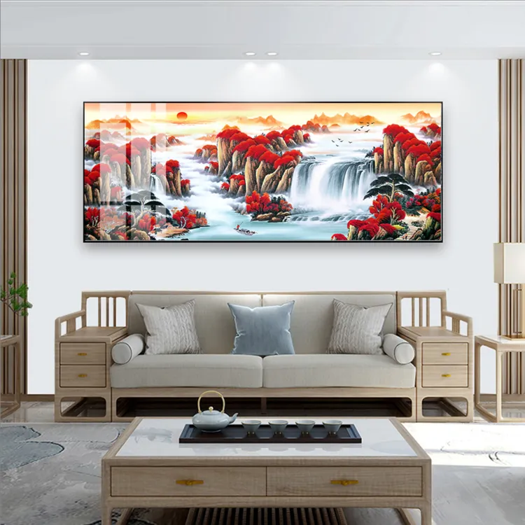【鸿运当头】书房客厅沙发装饰画轻奢晶瓷画铝合金横幅框画单幅