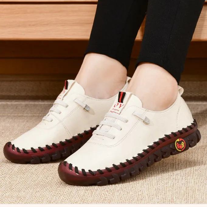 浅口牛筋底中老年皮带扣春季刺绣单鞋舒适防滑妈妈鞋软底平底单鞋