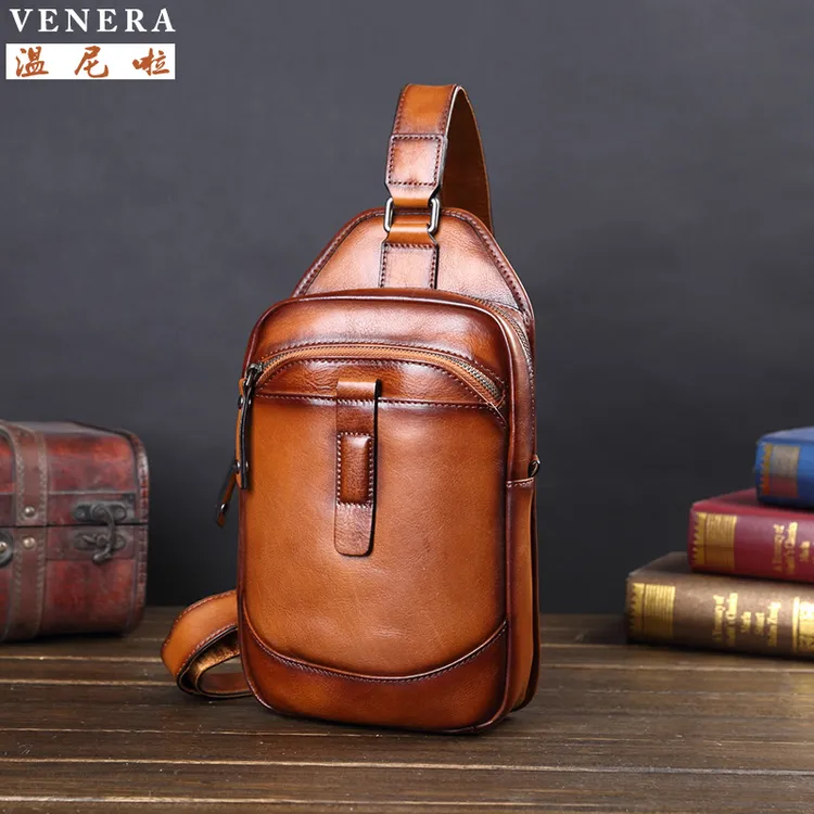 胸包男士真皮斜挎包单肩包牛皮背包胸前斜肩包街头户外运动ins潮