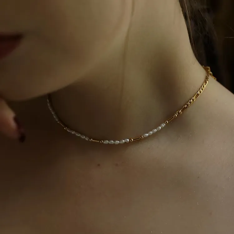 Little Joys 铜合金贝珠项链 拼接项链复古小米粒锁骨链时尚百搭