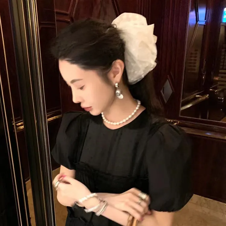 无金属布艺发饰MONA同款蕾丝波点网纱超大发圈头绳发饰