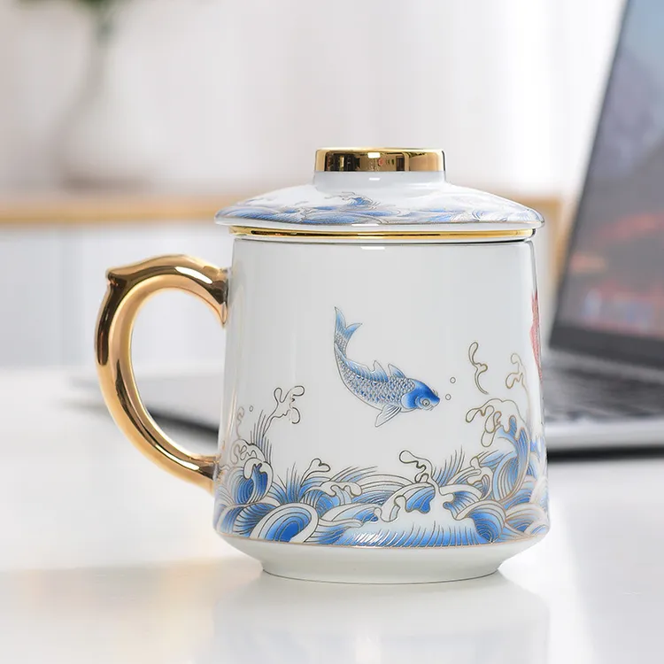 【瑞喆堂】青花瓷杯子陶瓷国风泡茶过滤杯水杯内胆骨瓷办公室茶杯
