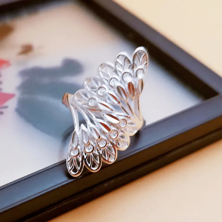 个性夸张女戒指复古999纯银戒指 开活口足银民族风孔雀个性食指环