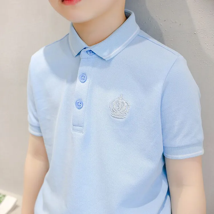 儿童纯棉polo衫2025夏季装男女中大童学生帅气翻领短半袖休闲t恤