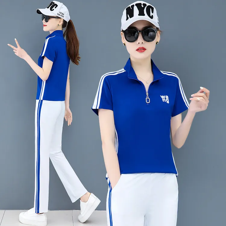 短袖休闲运动套装新款薄款洋气减龄显瘦广场舞大码女士运动服女夏