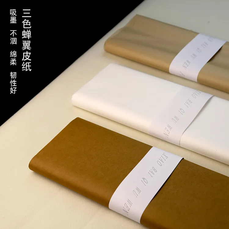 小白栖梧毛笔书法蝉翼皮纸纱树绵仿古书法宣纸练字毛边纸行草用纸