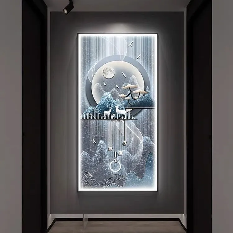 【LED灯玄关画】路路通达入户走廊轻奢简约高端晶瓷镶钻装饰画