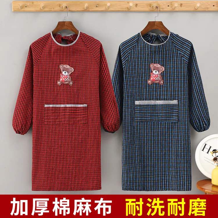 长袖围裙防污成人时尚厨房罩衣可爱工作服家用粗布防油洋气防油