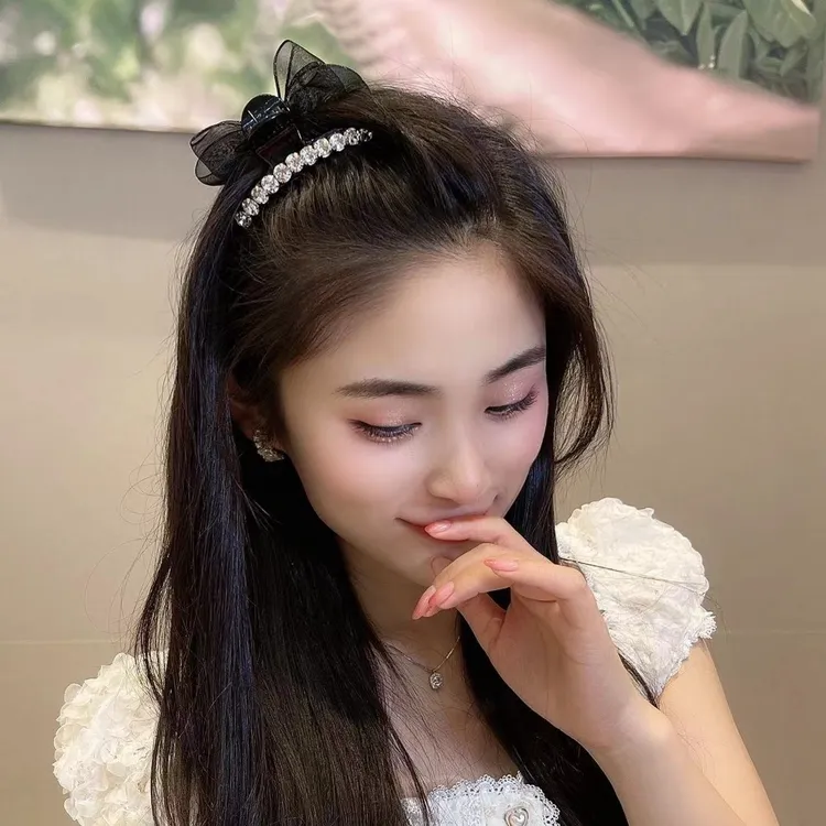 依牧2个双面蝴蝶结抓夹网纱刘海夹侧边夹前额可爱公主头碎发夹