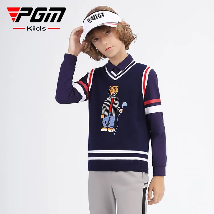PGM儿童高尔夫马甲秋冬童装毛衣男童舒适保暖青少年丝光羊毛背心