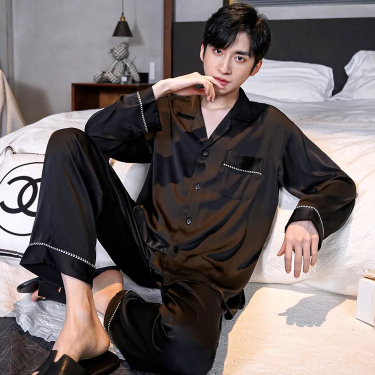 乐姿梦睡衣男士春秋夏季冰丝长袖2025年新款可外穿大码家居服套装