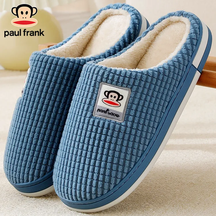大嘴猴秋冬季家居室内棉软底加绒女厚底防滑保暖家居防滑男士拖鞋