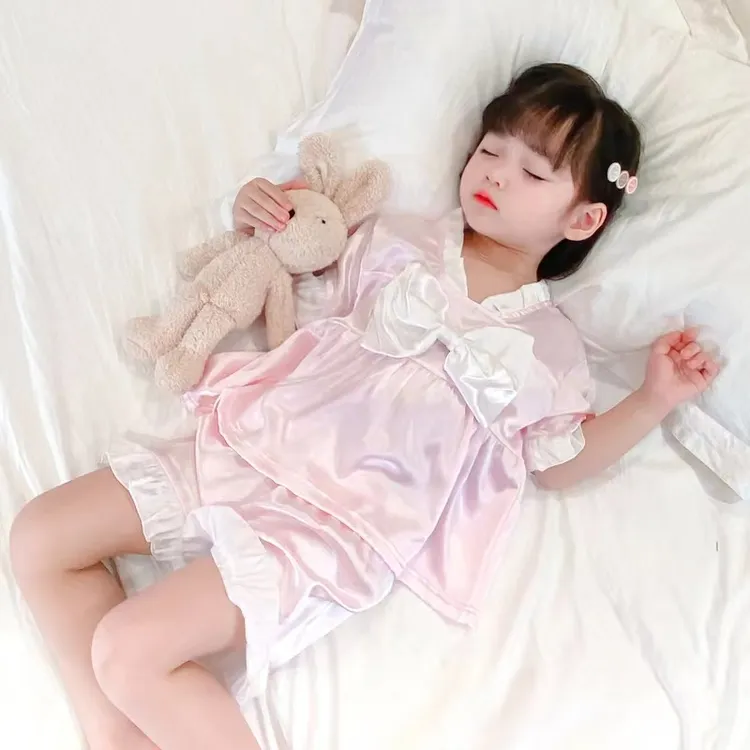 夏季儿童睡衣薄款冰丝套装女童宝宝家居服