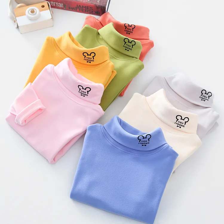 新款秋冬德芙绒儿童韩版打底衫半高领上衣中大男女童宝宝通用加绒